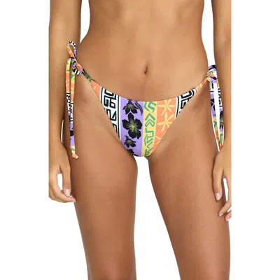 Volcom Bring It On Cheekini Side Tie Bikini Bottoms In Multi