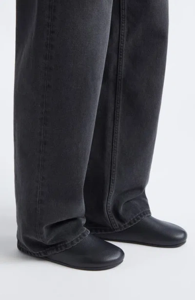 The Row Hudson Leather Relaxed Slippers In Black