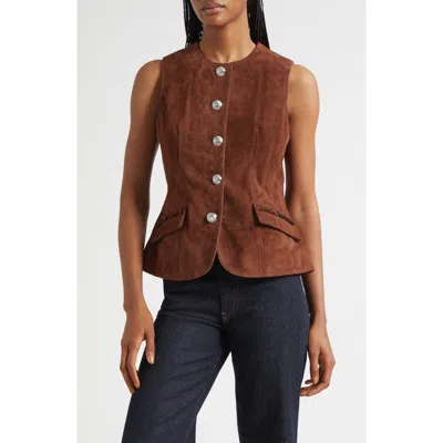 Cinq À Sept Chris Buttoned-pocket Suede Gilet In Brown