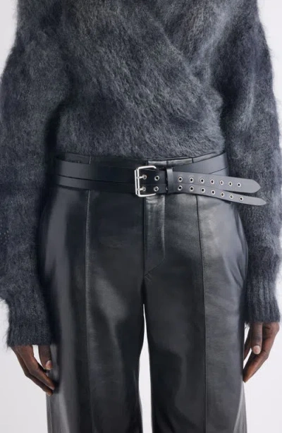 Isabel Marant Split Grommet Leather Belt In Black