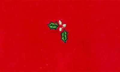 Little Me Holly Embroidered Plaid Trim Cotton Blend Velour Footie In Red