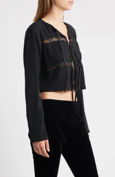 Bella Venice The Camille Lace Inset Tie Front Top In Black