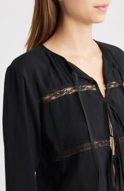 Bella Venice The Camille Lace Inset Tie Front Top In Black