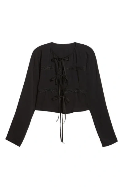 Bella Venice The Camille Lace Inset Tie Front Top In Black