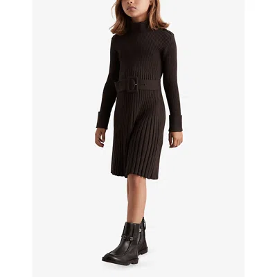 Reiss Chocolate Vinnie Roll-neck Knitted Dress 3 In Brown