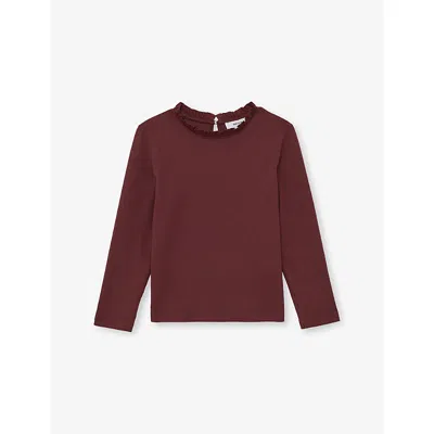 Reiss Burgundy Flora Frill-neck Stretch-cotton Top 3-9 In Burgundy