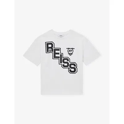 Reiss White/navy 9-13 Yrs Cotton Oversized Logo T-shirt In Multi