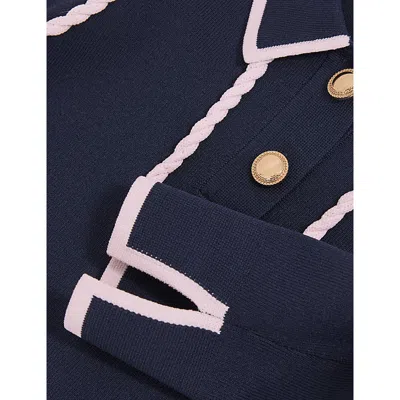 Reiss Navy Freya Piped Knitted Collar Top 3-9 In Blue