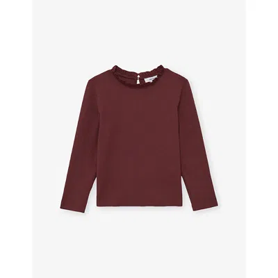 Reiss Burgundy Flora Frill-neck Stretch-cotton Top 3-9 In Burgundy
