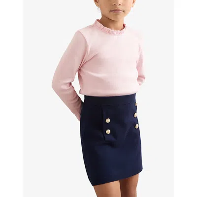 Reiss Pink Flora Frill-neck Stretch-cotton Top 3-9 In Pink