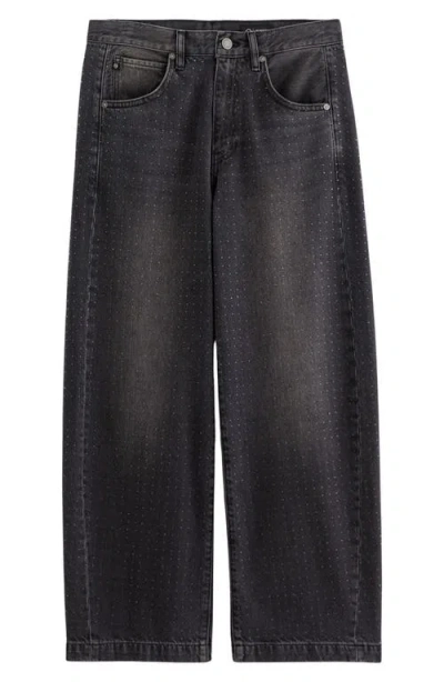 Ag Hattie Crystal Embellished High Waist Barrel Jeans In Black