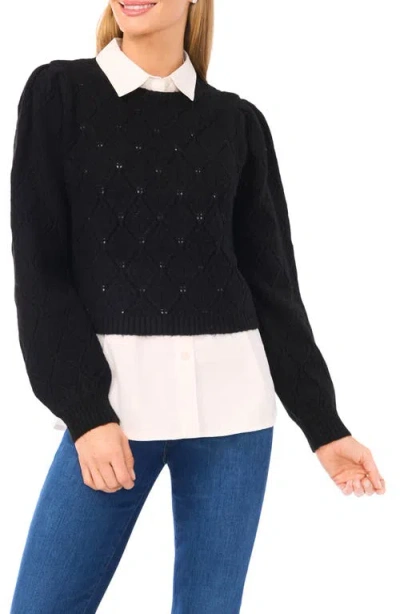 Ted Baker Rumer Pointelle Twofer Sweater In Black