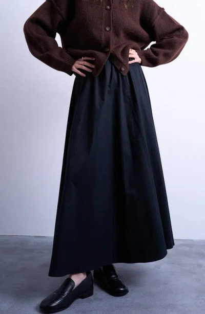 Topshop Stretch Cotton Twill A-line Skirt In Black