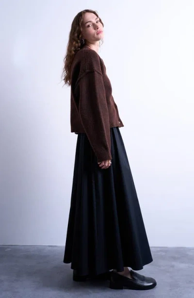 Topshop Stretch Cotton Twill A-line Skirt In Black