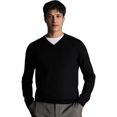 Charles Tyrwhitt Merino V-neck Sweater In Black