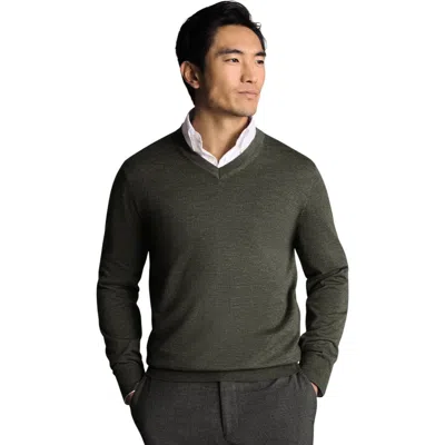 Charles Tyrwhitt Merino V-neck Sweater In Green
