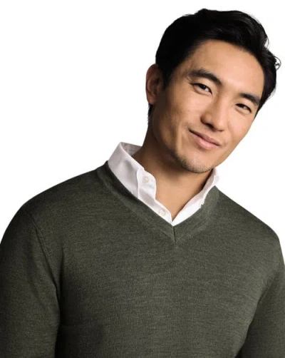 Charles Tyrwhitt Merino V-neck Sweater In Green