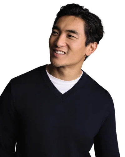 Charles Tyrwhitt Merino V-neck Sweater In Black