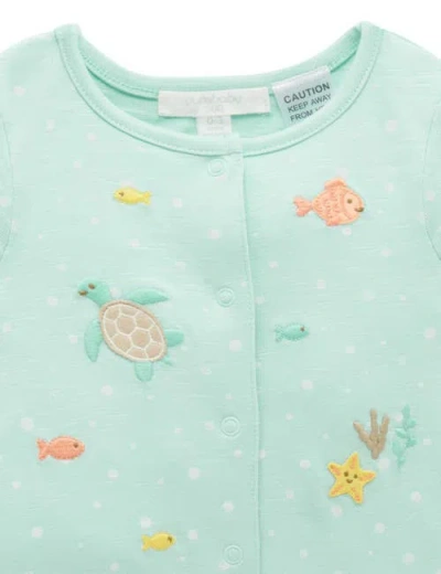 Purebaby Under The Sea Short Button Up Romper In Green