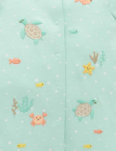 Purebaby Under The Sea Short Button Up Romper In Green