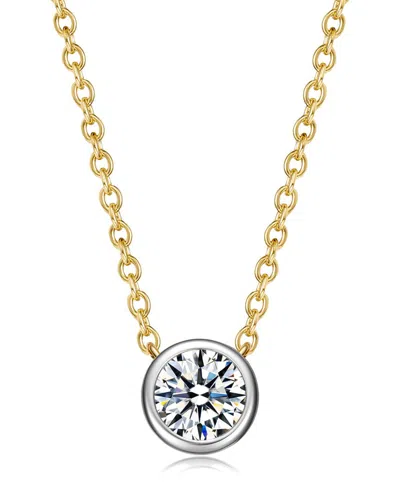 Rachel Glauber Two-tone With Clear Bezel Set Cubic Zirconia Stud Design Necklace In Gold