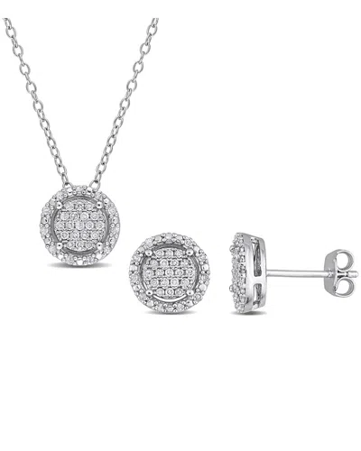 Rina Limor Silver 0.45 Ct. Tw. Diamond Earrings & Necklace Set In Metallic