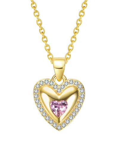 Genevive Silver Cz Heart Pendant In Gold