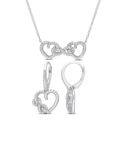 Rina Limor Silver 0.10 Ct. Tw. Diamond Earrings & Necklace Set