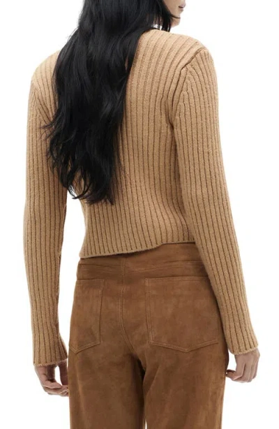 Mango V-neck Rib Cardigan In Brown