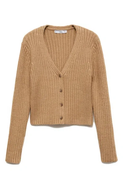 Mango V-neck Rib Cardigan In Brown