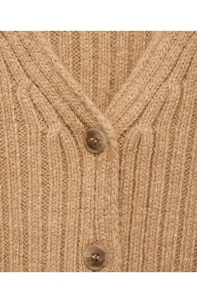 Mango V-neck Rib Cardigan In Brown