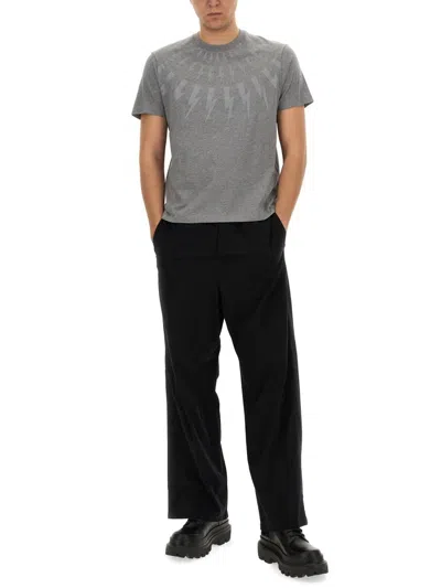 Neil Barrett Fairisle Thunderbolt T-shirt In Gray