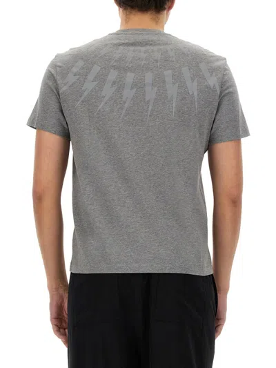Neil Barrett Fairisle Thunderbolt T-shirt In Gray