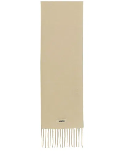 Jacquemus Fringed Rectangular Scarf With Minimalist Design In Neutral