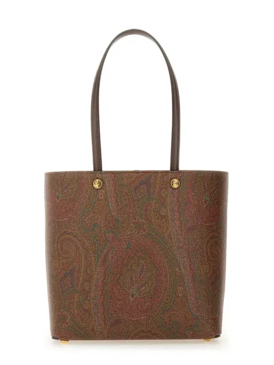 Etro Dark Brown Paisley Fabric Shopping L Bag In Brown