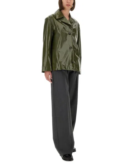 Ps By Paul Smith Ps Paul Smith Glossy-finish Green Leather Jacket With Classic Collar In Green