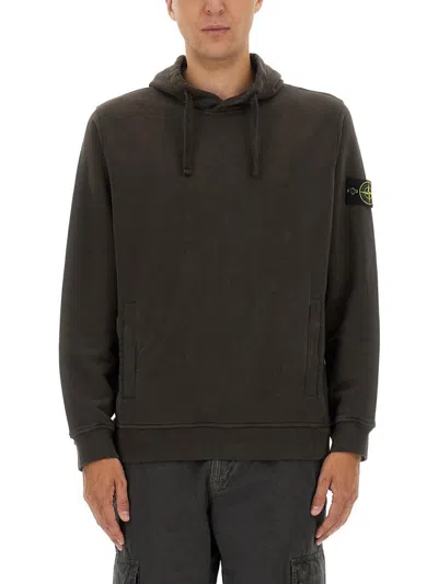 Stone Island Lead Grey Brushed Organic Cotton Hoodie In Brown