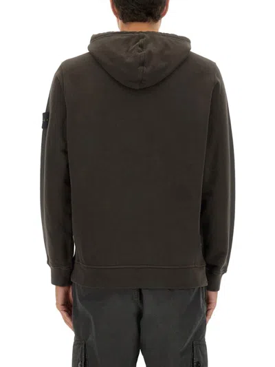 Stone Island Lead Grey Brushed Organic Cotton Hoodie In Brown