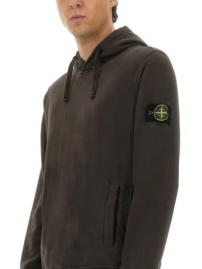 Stone Island Lead Grey Brushed Organic Cotton Hoodie In Brown