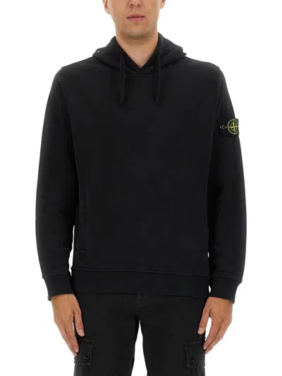Stone Island Brushed Organic Cotton Fleece Sweatshirt In Black