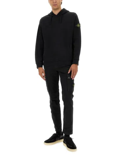 Stone Island Brushed Organic Cotton Fleece Sweatshirt In Black