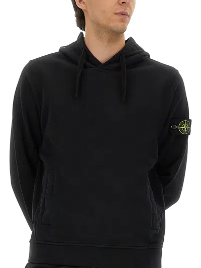 Stone Island Brushed Organic Cotton Fleece Sweatshirt In Black