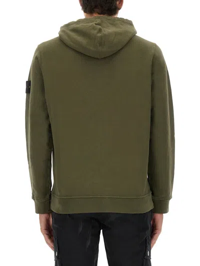 Stone Island Hooded Sweater With Drawstring And Pockets In Green