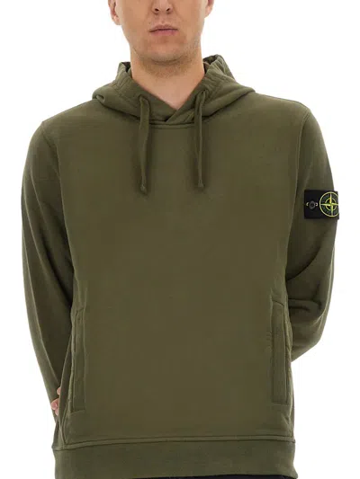 Stone Island Hooded Sweater With Drawstring And Pockets In Green