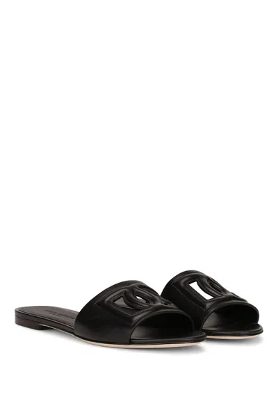 Dolce & Gabbana Dolce&gabbana Women Dg Logo Rubber Beachwear Sliders In Black