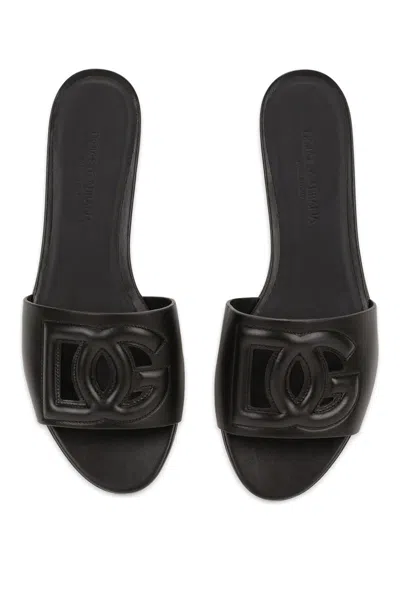 Dolce & Gabbana Dolce&gabbana Women Dg Logo Rubber Beachwear Sliders In Black