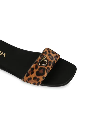 Prada Animal Print Genuine Calf Hair Slide Sandal In Miele Calf Hair Print