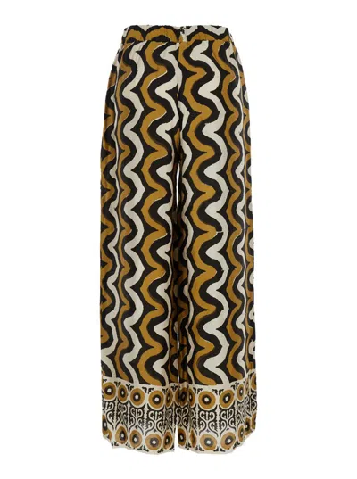 Obidi 'iris' Multicolor Pants With Wide Leg And All-over Print In Brown