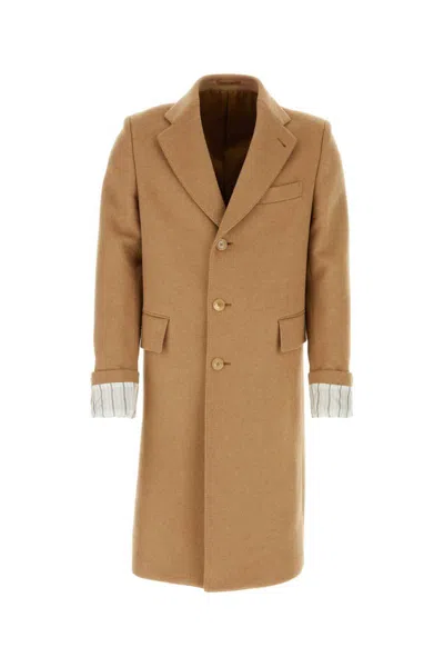 Gucci Men Camel Wool Coat In Brown
