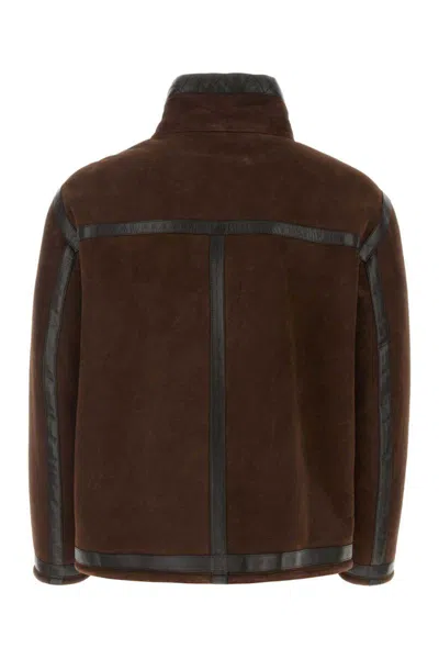 Fendi Luxurious Monochrome High Neck Oversized Zip-up Jacket For Men In Brown